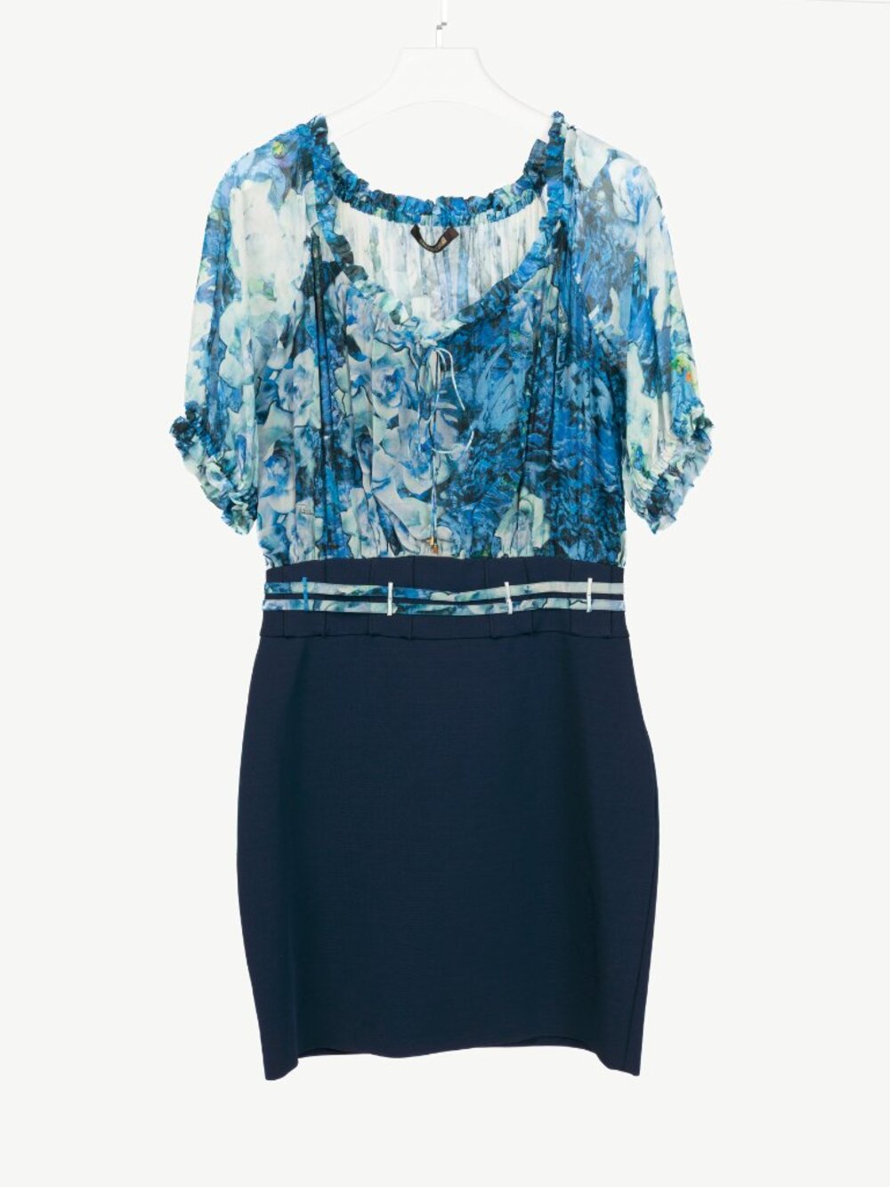 Roberto Cavalli Blue & Navy Floral-Silk Combo Mini Dress